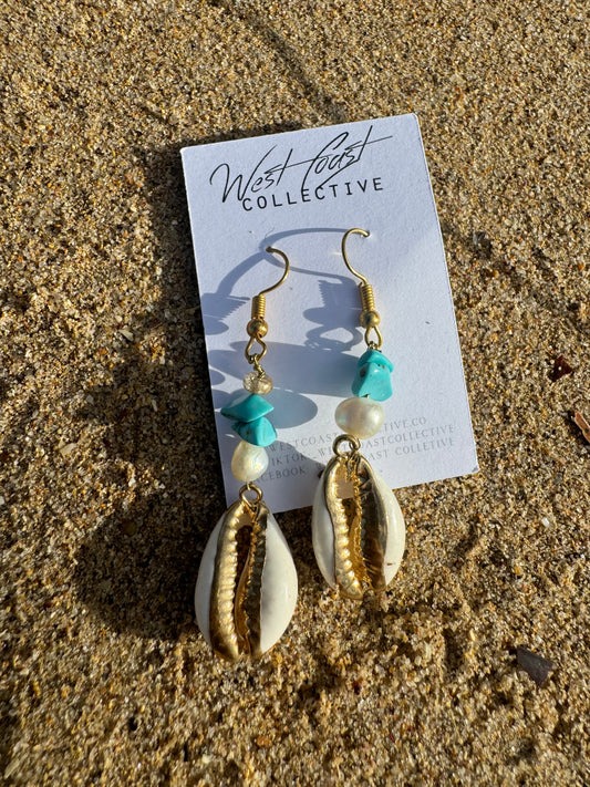 Handmade golden cowrie earrings